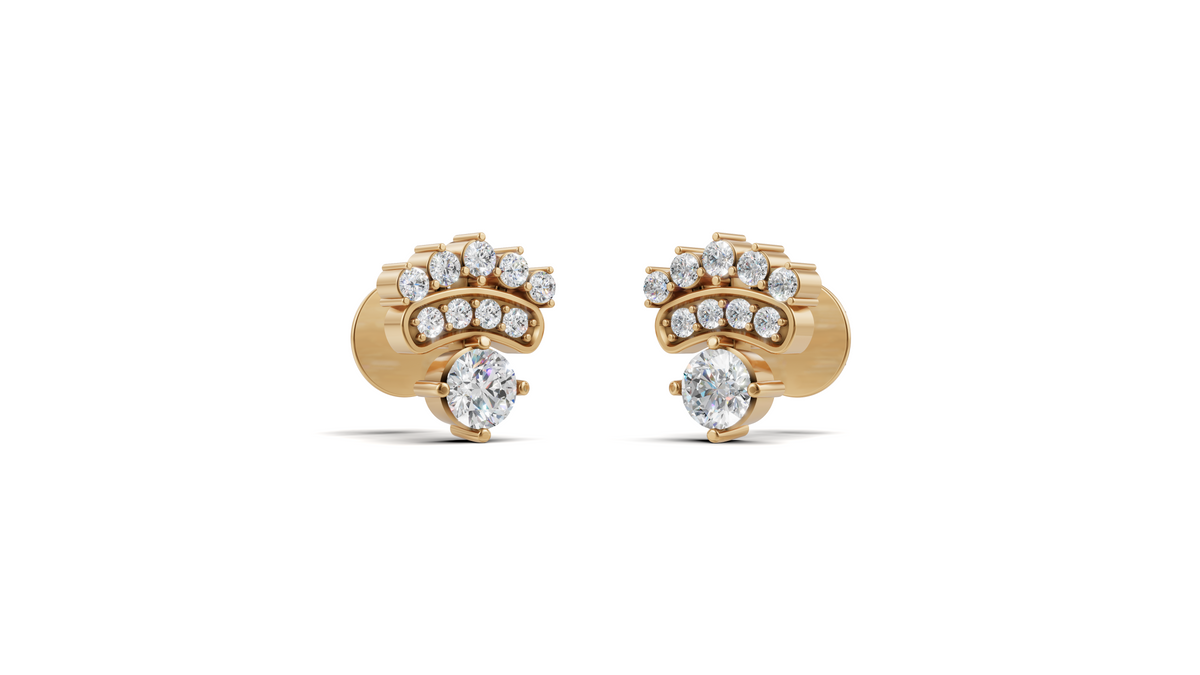 Diamond Solitaire Crown Drop Stud Earrings