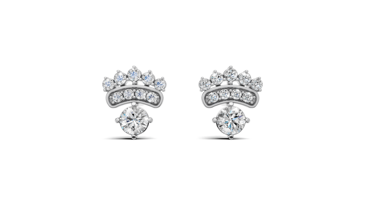 Diamond Solitaire Crown Drop Stud Earrings