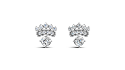 Diamond Solitaire Crown Drop Stud Earrings