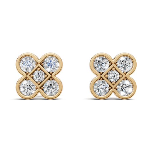 Diamond Four-Petal Clover Stud Earrings