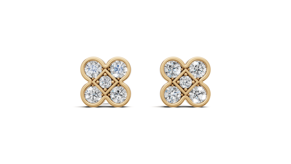 Diamond Four-Petal Clover Stud Earrings