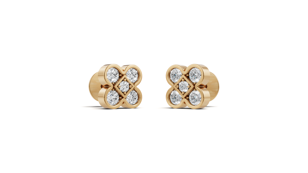 Diamond Four-Petal Clover Stud Earrings