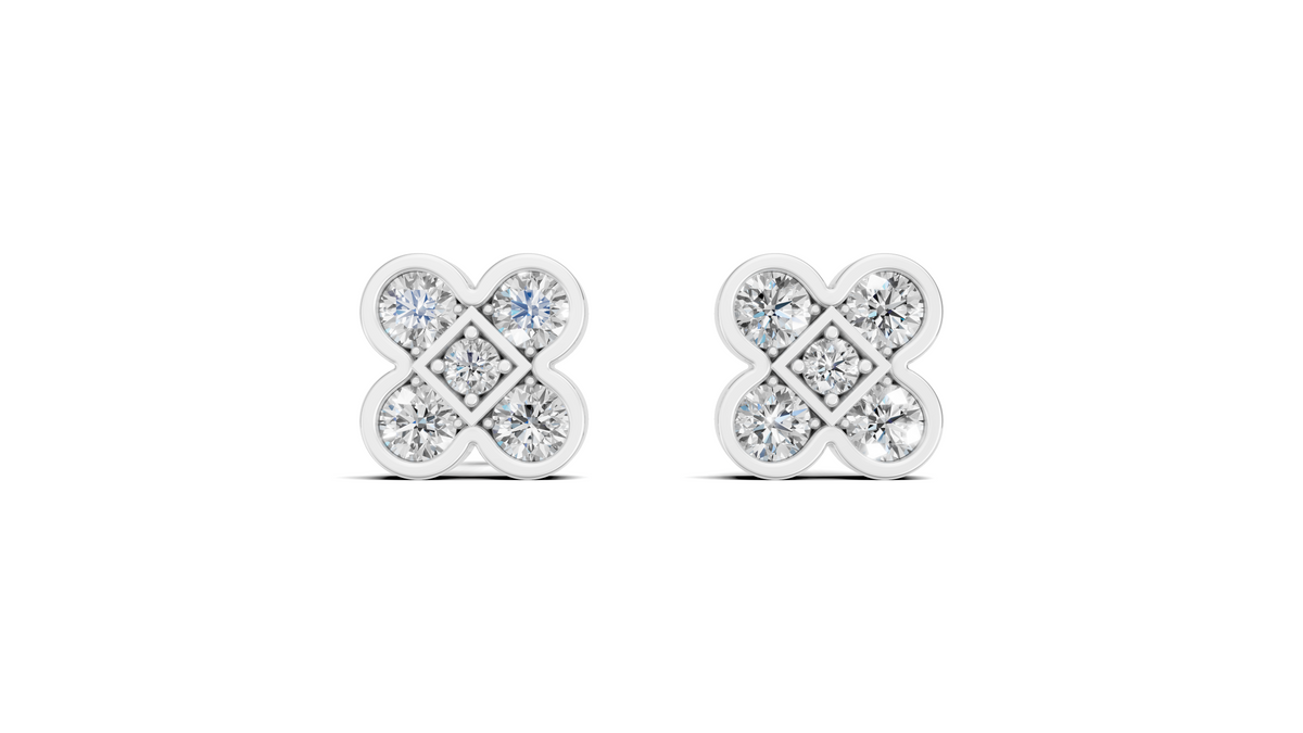 Diamond Four-Petal Clover Stud Earrings