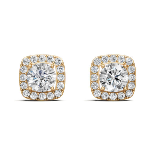 Diamond Cushion Halo Solitaire Stud Earrings