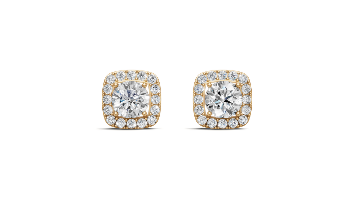 Diamond Cushion Halo Solitaire Stud Earrings
