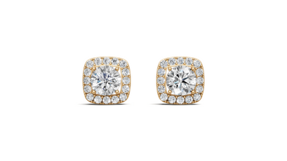 Diamond Cushion Halo Solitaire Stud Earrings