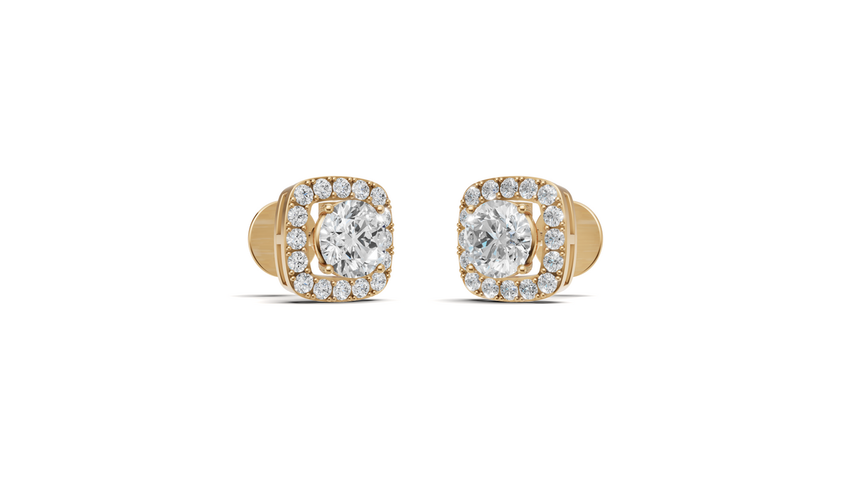 Diamond Cushion Halo Solitaire Stud Earrings