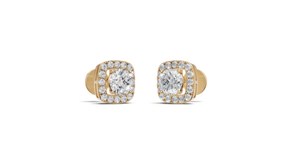 Diamond Cushion Halo Solitaire Stud Earrings