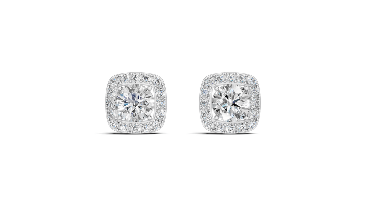 Diamond Cushion Halo Solitaire Stud Earrings