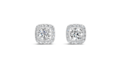 Diamond Cushion Halo Solitaire Stud Earrings