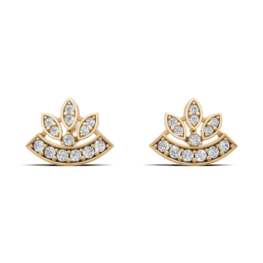 Diamond Lotus Fan Stud Earrings