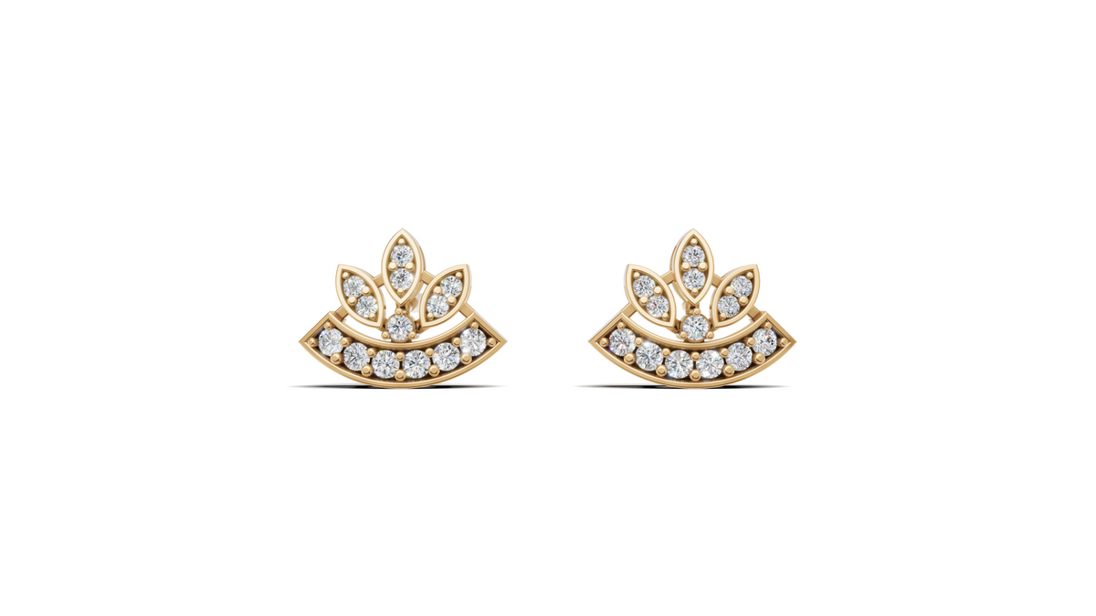Diamond Lotus Fan Stud Earrings