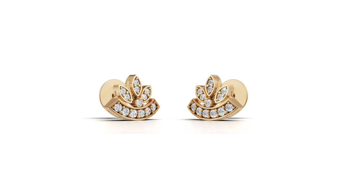 Diamond Lotus Fan Stud Earrings