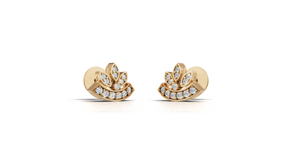 Diamond Lotus Fan Stud Earrings