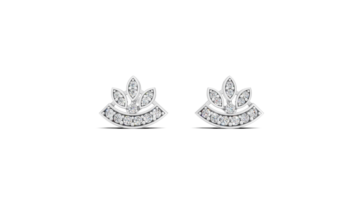 Diamond Lotus Fan Stud Earrings