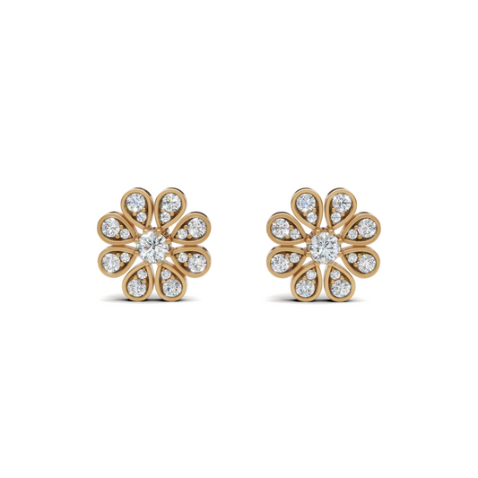 Diamond Pave Sunflower Stud Earrings