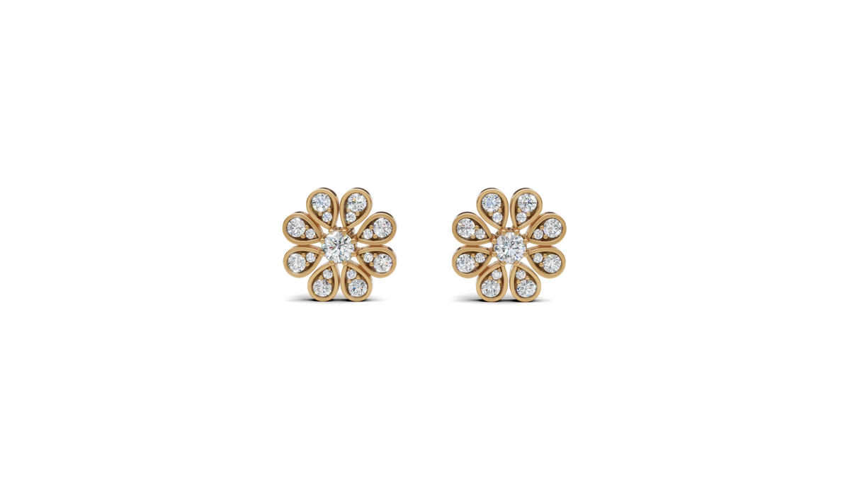Diamond Pave Sunflower Stud Earrings