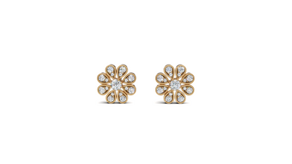 Diamond Pave Sunflower Stud Earrings