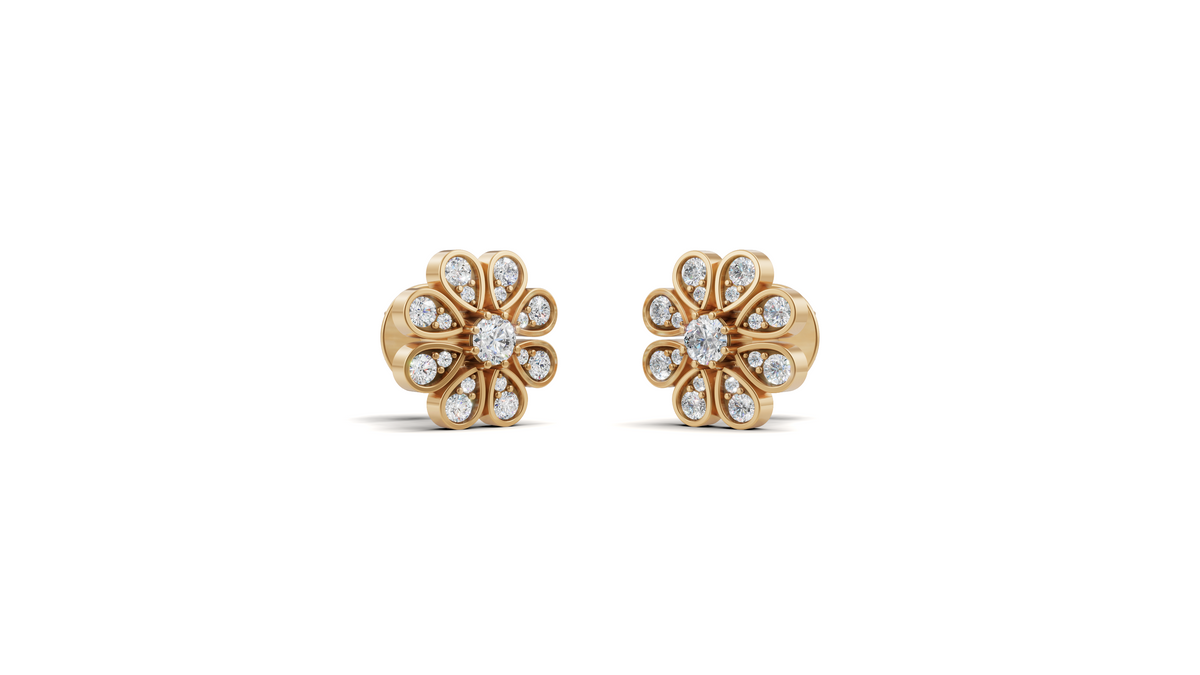 Diamond Pave Sunflower Stud Earrings