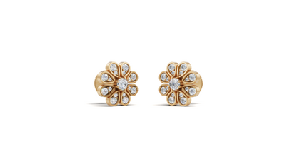 Diamond Pave Sunflower Stud Earrings