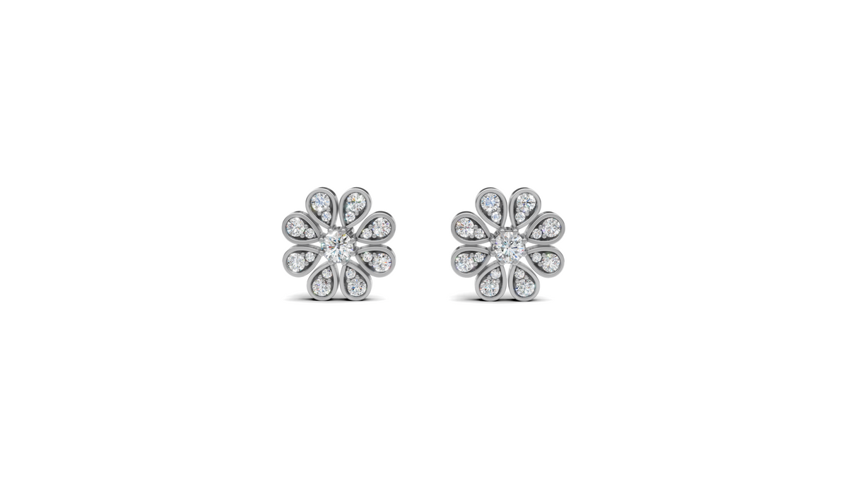 Diamond Pave Sunflower Stud Earrings