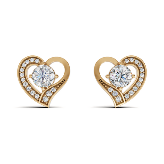 Diamond Open Heart Solitaire Stud Earrings