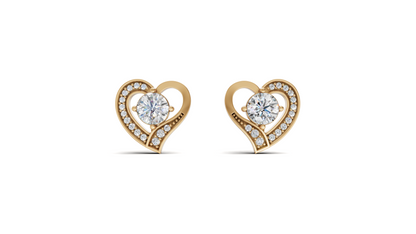 Diamond Open Heart Solitaire Stud Earrings