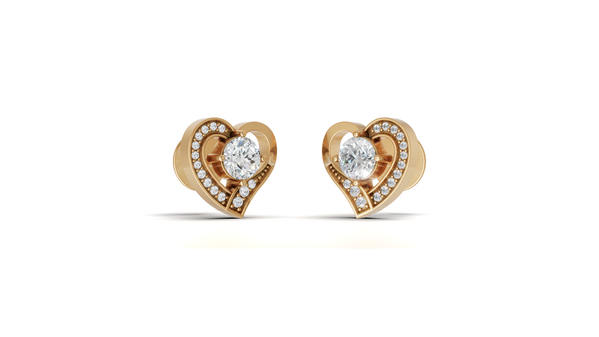 Diamond Open Heart Solitaire Stud Earrings
