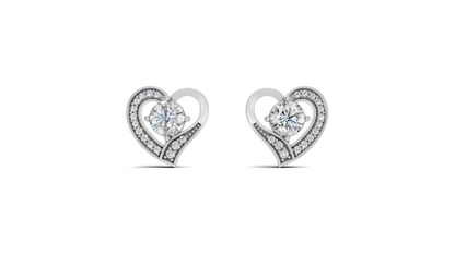 Diamond Open Heart Solitaire Stud Earrings