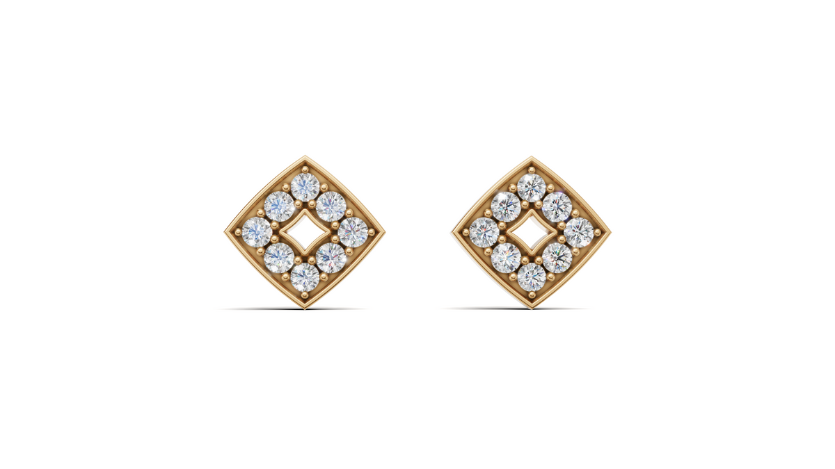 Diamond Open Square Tile Stud Earrings