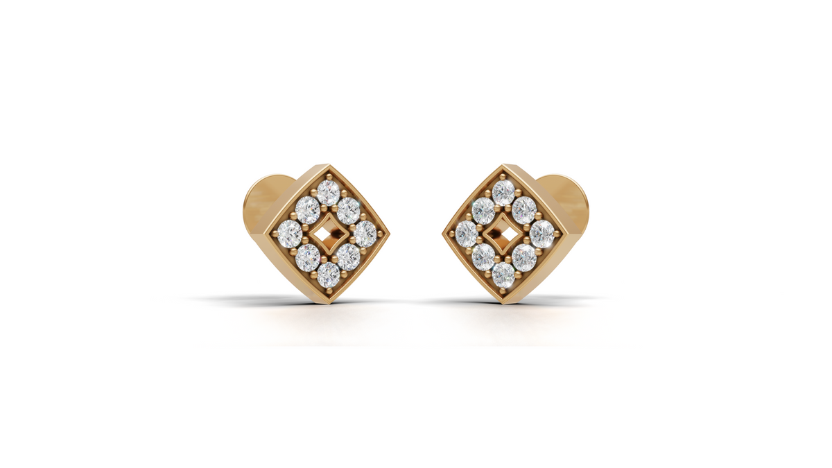 Diamond Open Square Tile Stud Earrings