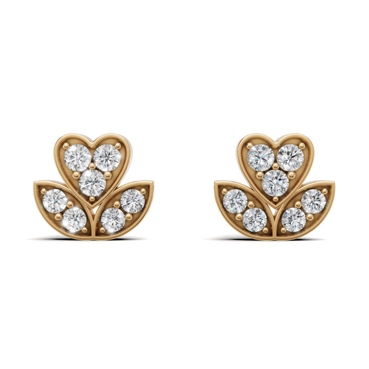 Diamond Heart & Leaf Fleur Stud Earrings