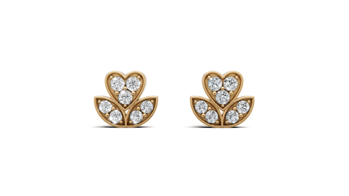 Diamond Heart & Leaf Fleur Stud Earrings