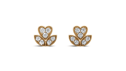 Diamond Heart & Leaf Fleur Stud Earrings