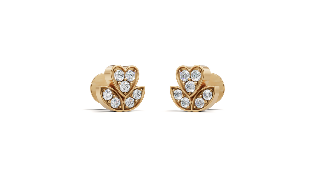 Diamond Heart & Leaf Fleur Stud Earrings