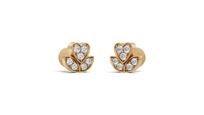 Diamond Heart & Leaf Fleur Stud Earrings
