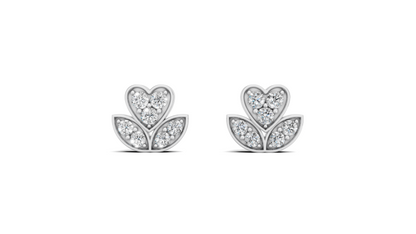 Diamond Heart & Leaf Fleur Stud Earrings