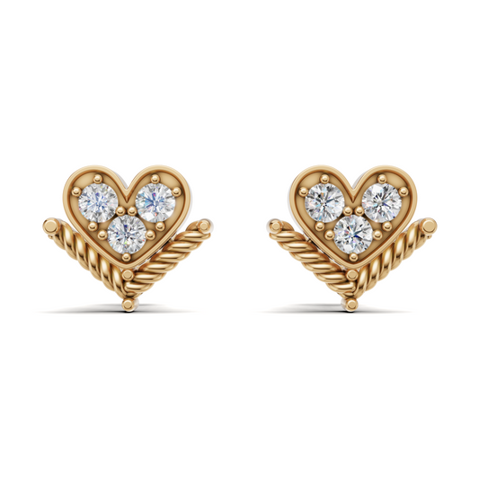 Diamond Heart with Rope Chevron Stud Earrings