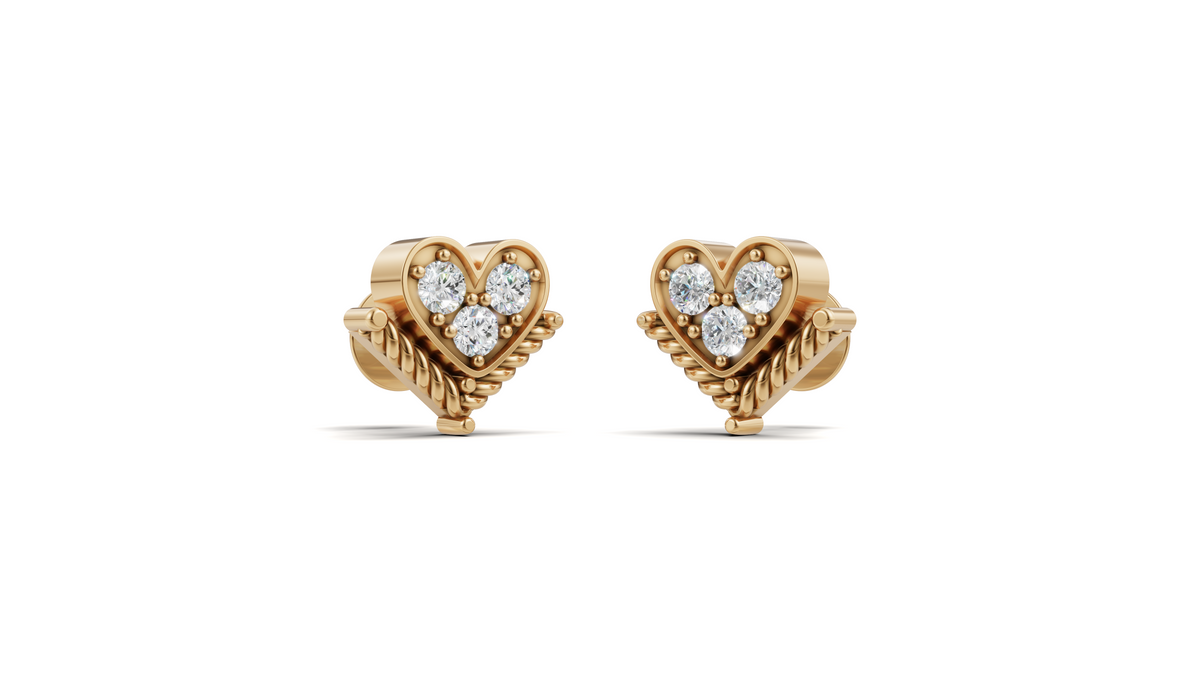 Diamond Heart with Rope Chevron Stud Earrings