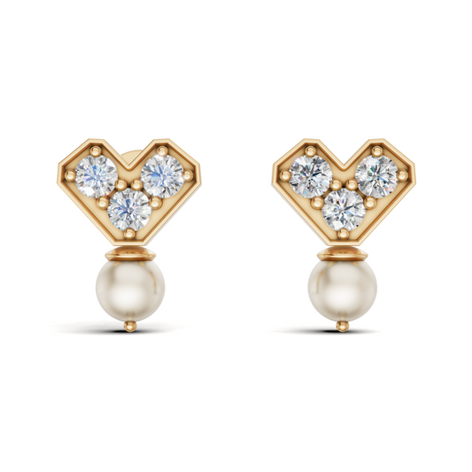 Diamond Heart & Pearl Drop Earrings