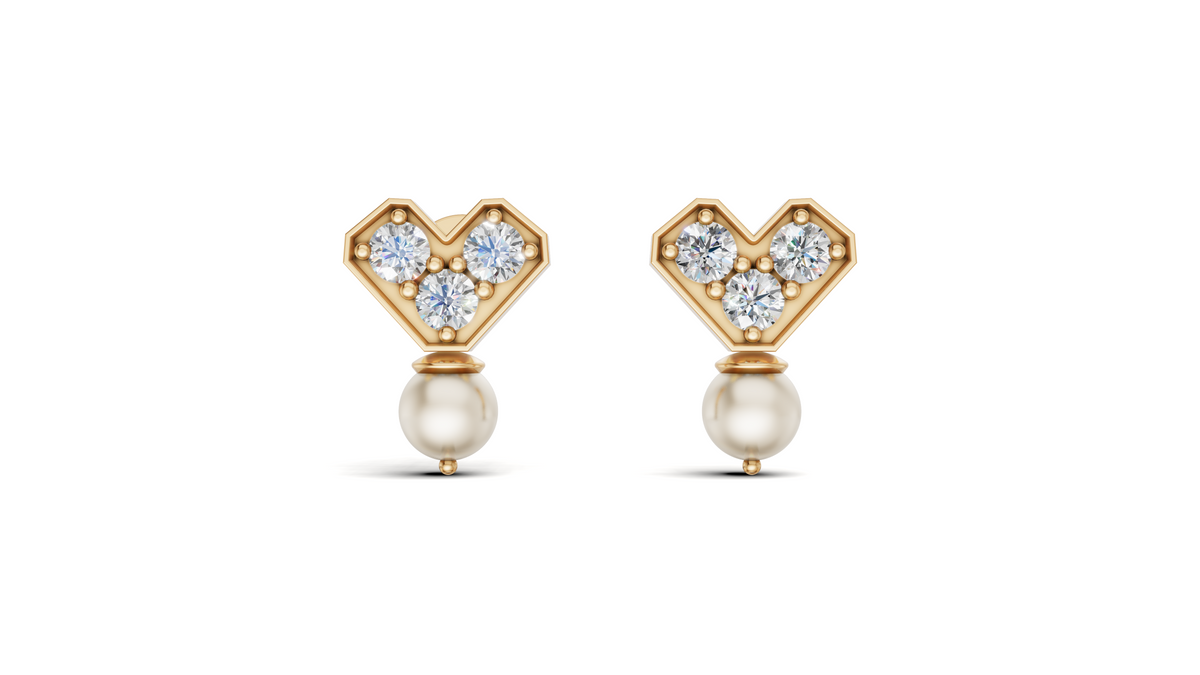 Diamond Heart & Pearl Drop Earrings
