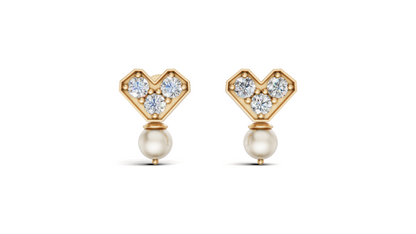 Diamond Heart & Pearl Drop Earrings
