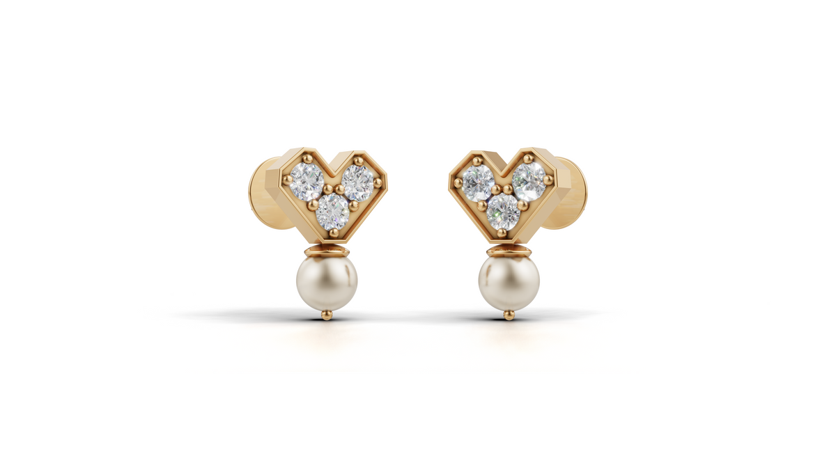Diamond Heart & Pearl Drop Earrings