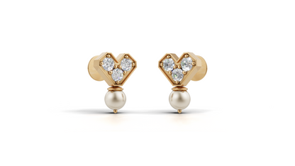 Diamond Heart & Pearl Drop Earrings