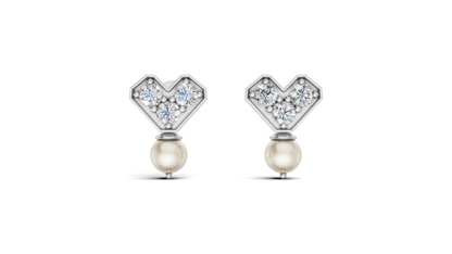 Diamond Heart & Pearl Drop Earrings