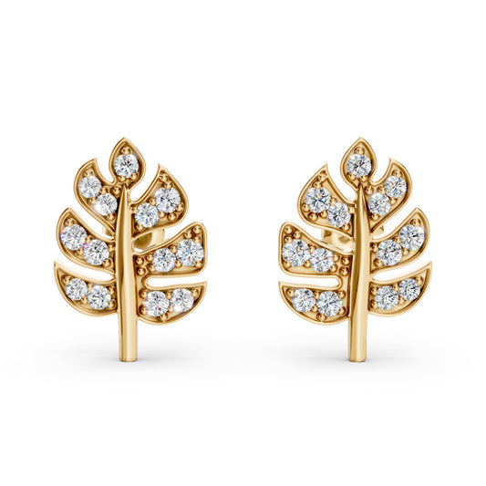 Monstera Leaf Shaped Charm Lab-Grown Diamond Studded Earrings