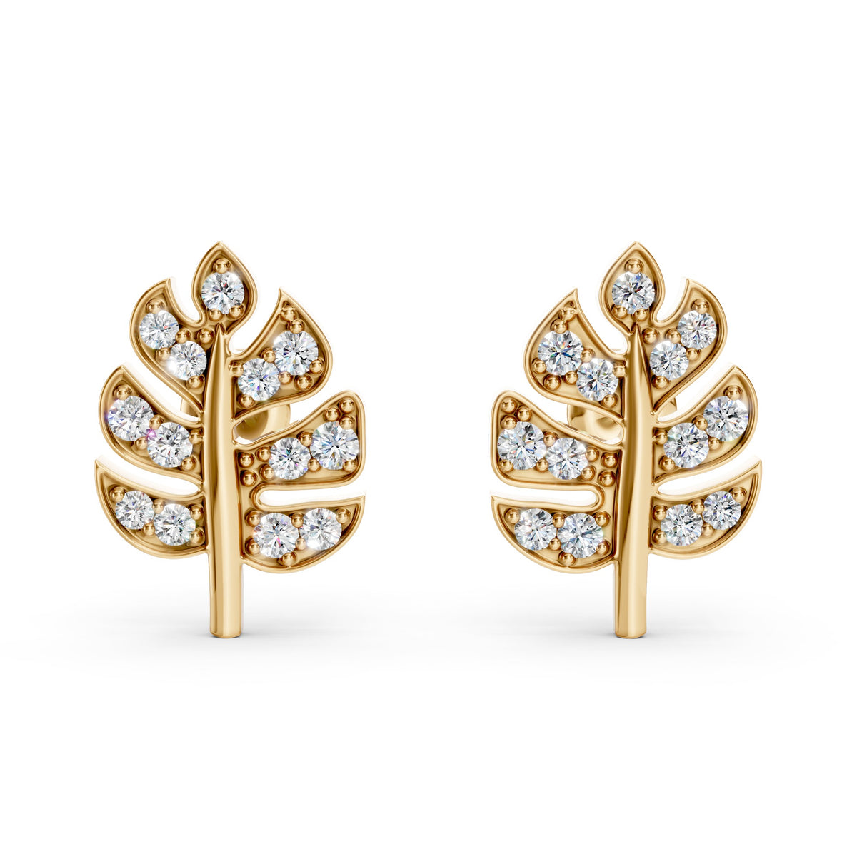 Monstera Leaf Shaped Charm Lab-Grown Diamond Studded Earrings