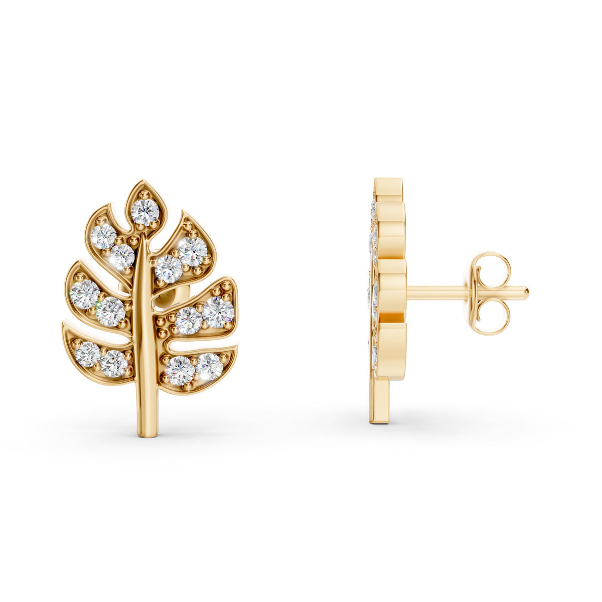 Monstera Leaf Shaped Charm Lab-Grown Diamond Studded Earrings