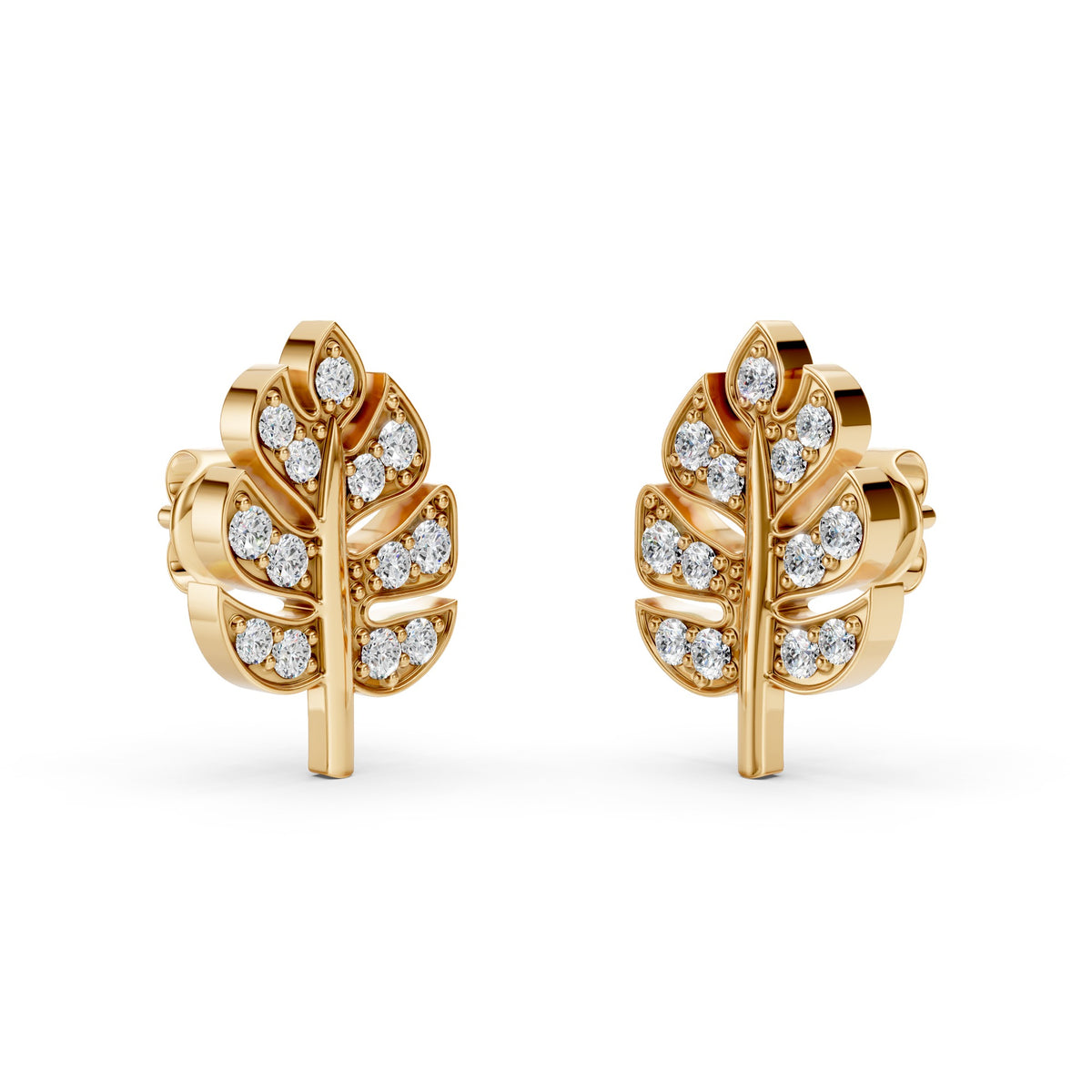 Monstera Leaf Shaped Charm Lab-Grown Diamond Studded Earrings