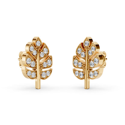 Monstera Leaf Shaped Charm Lab-Grown Diamond Studded Earrings
